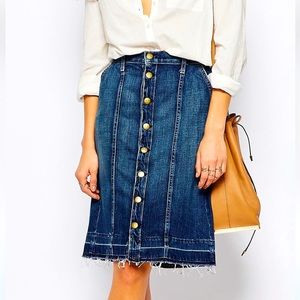NWT CURRENT ELLIOTT Button Midi denim SALLY JEAN SKIRT Released Hem SIZE 27